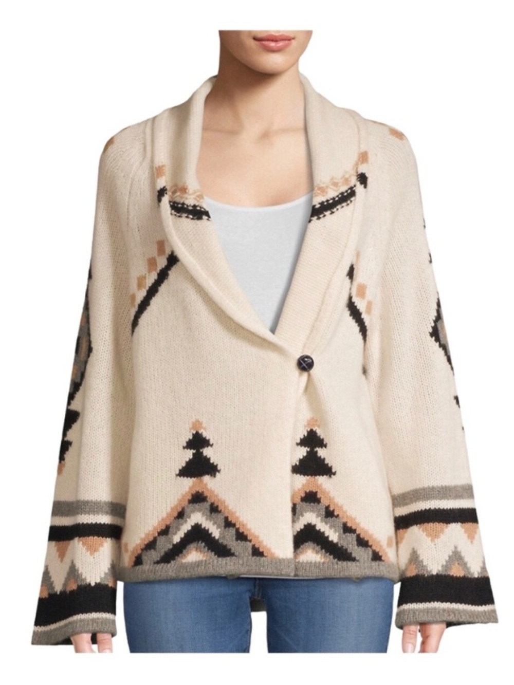 360 CASHMERE Koko Bell Sleeve Cashmere Cardigan XS Southwestern Boho Sweater NEW